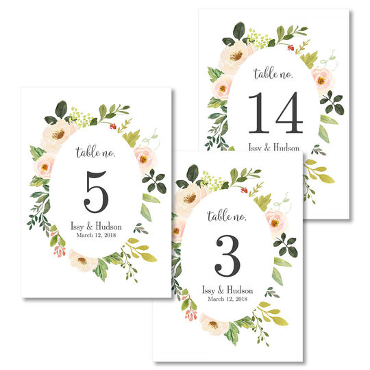 White Frame of Roses Table Number Cards